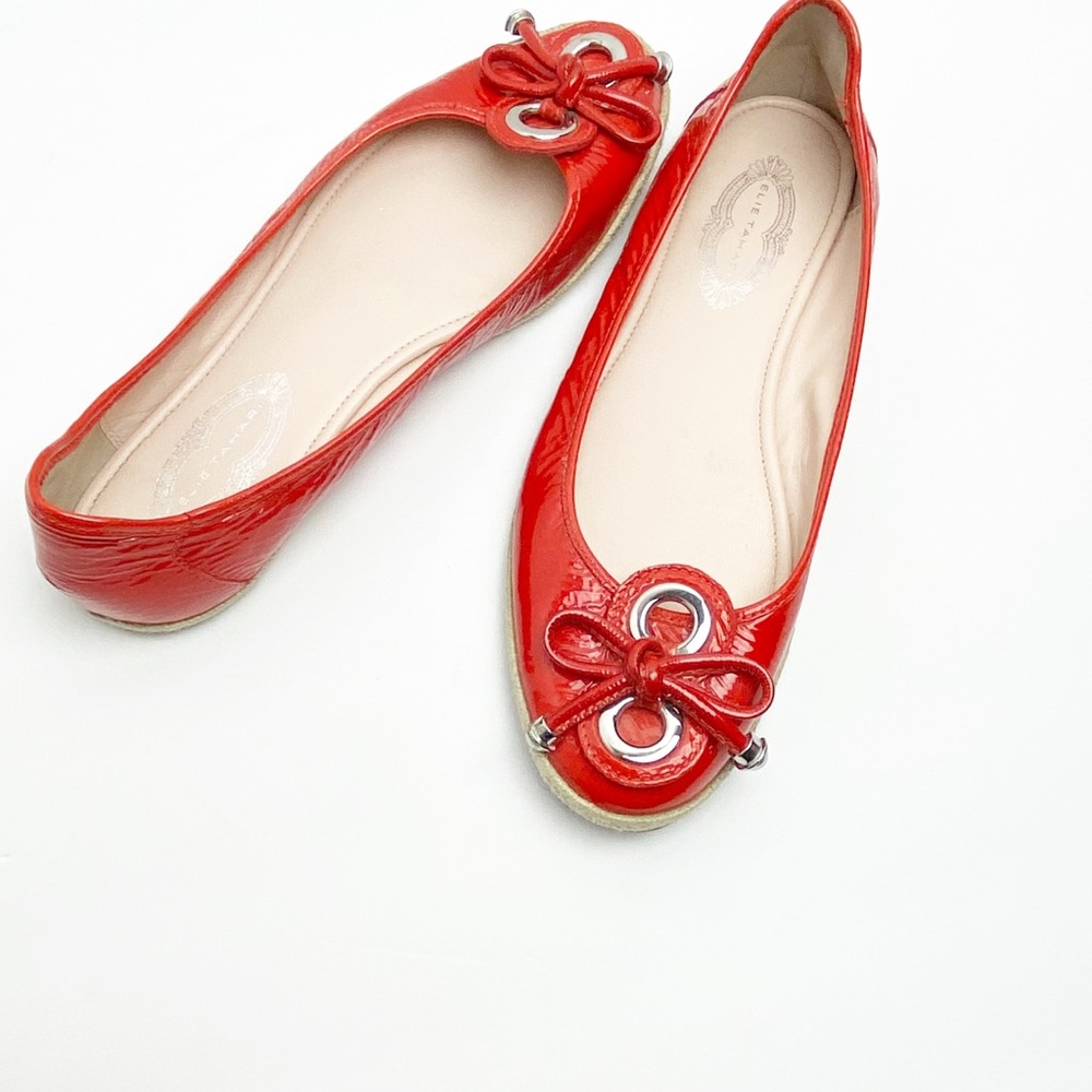 ELIE TAHARI Jacey Espadrille Red Orange Bow Flats 39 Casual Picnic Party Boho
